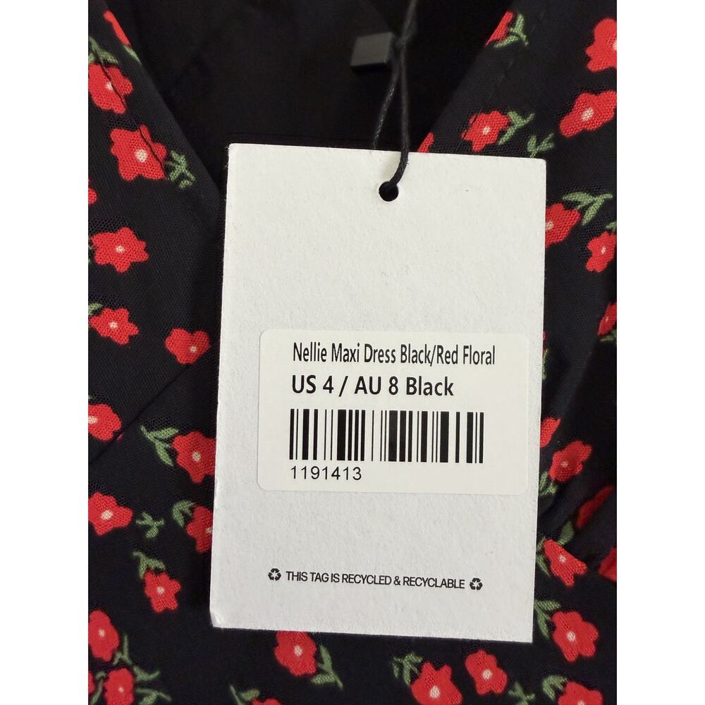 NWT Princess Polly Nellie Black Red Floral Maxi Dress Size 4 - Picture 7 of 15
